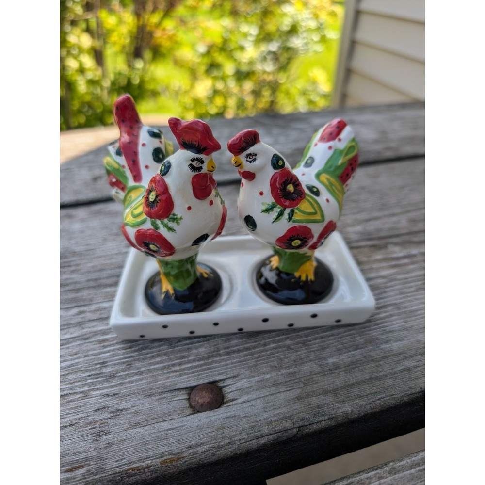 Poultry In Motion S. Neuhaus Poppyseed #16787 Salt & Pepper Shakers Magnet Tray